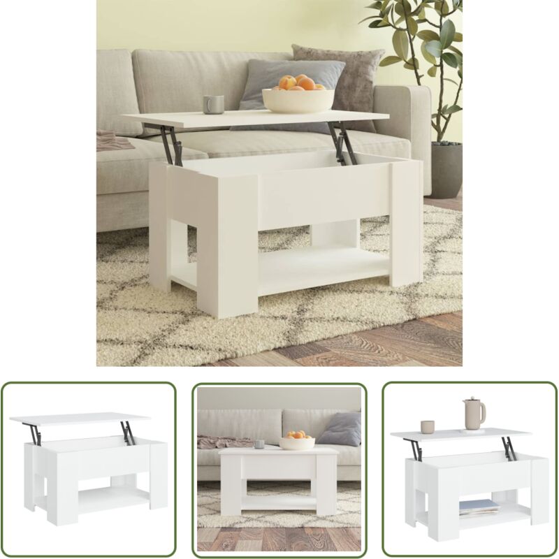 Table Basse Salon. Blanc. Plateau Relevable. Grand Espace de Rangement - Blanc