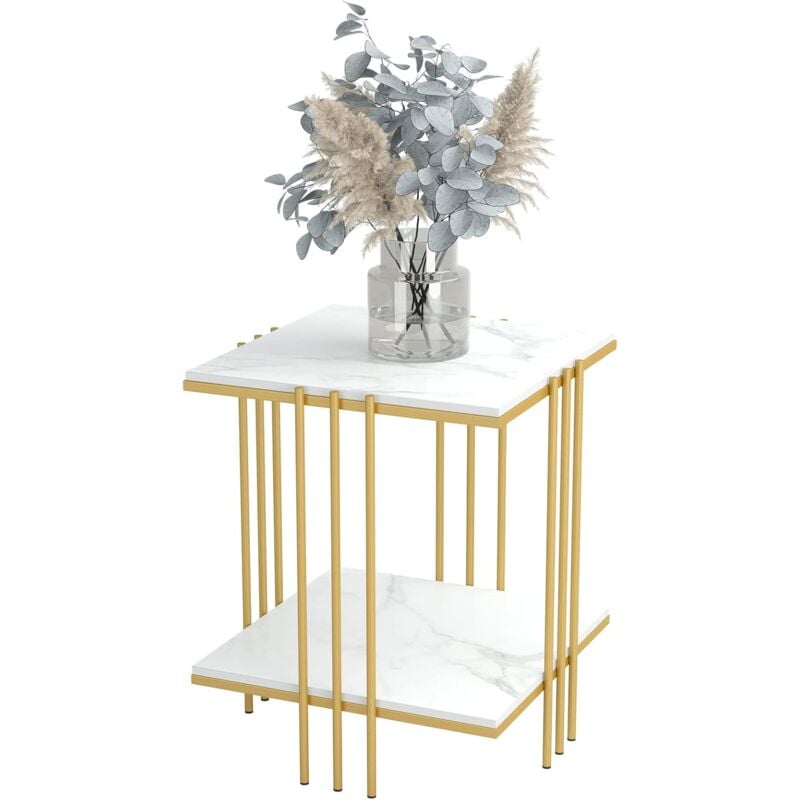Unho - Table d'Appoint Marbre Carrée - Bout de Canapé de Salon Design Guéridon Style Moderne Table de Chevet Rangement pour Salon Bureau Chambre