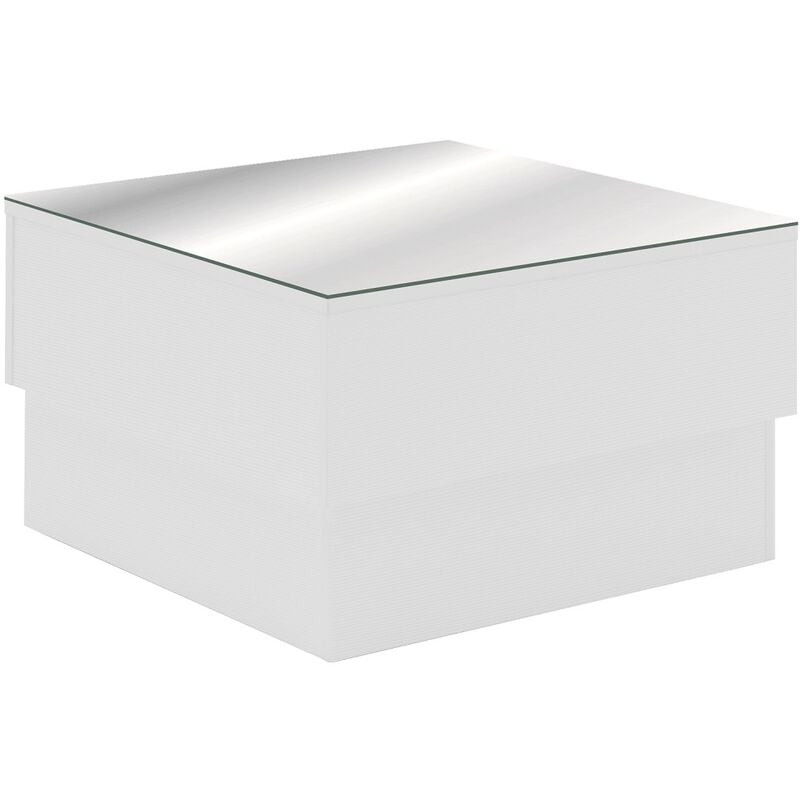 Pegane - Table basse salon carrée en bois/verre coloris blanc - Longueur 60 x Profondeur 60 x Hauteur 35 cm