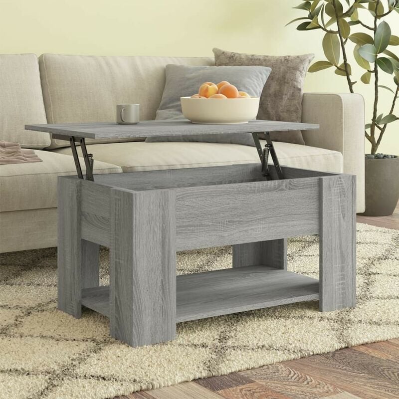Table Basse Salon. Couleur Bois Gris. Plateau Relevable. Grand Espace de Rangement - Gris