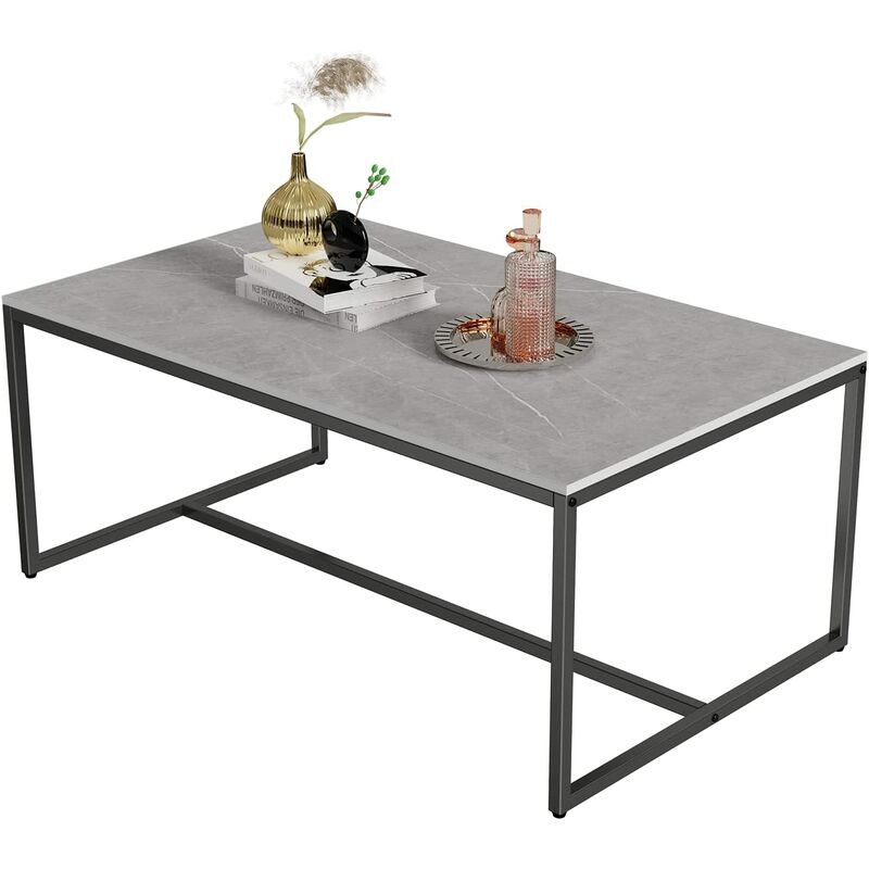 Unho - Table Basse Salon en Marbre Rectangulaire Design Scantinave pour Salon Bureau Café - 100x60x43cm Gris