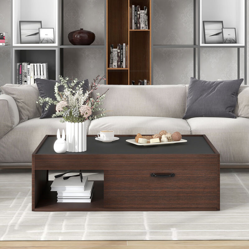 Table Basse Salon Moderne avec Tiroirs et étagère, Table Rectangulaire 102x 50x 40 cm, Marron Foncé
