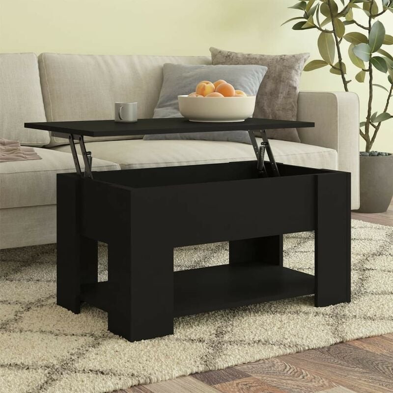Table Basse Salon. Noir. Plateau Relevable. Grand Espace de Rangement - Noir