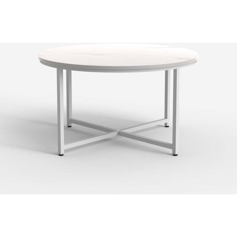 Table basse salon rond 80cm avec plateau effet marbre Granato - Blanc Table basse salon rond 80cm avec plateau effet marbre Granato - Blanc