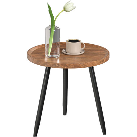 Table basse salon ronde, table d'appoint moderne avec cadre en acier, pour salon, chambre, Ø 40 x 39 cm,  de noyer