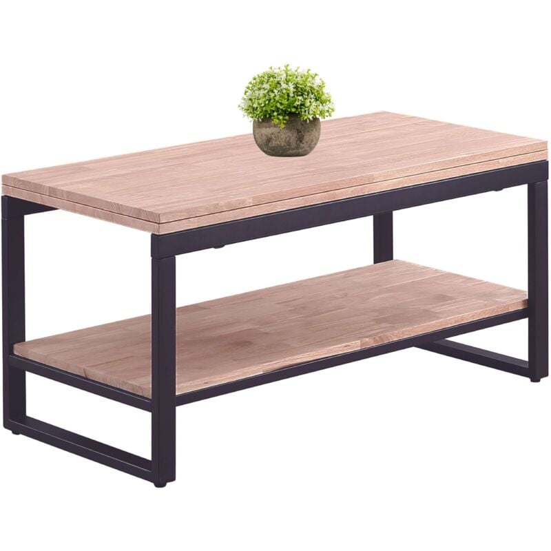 Table Basse Salon-Salle à Manger Surélevée et Extensible Steve Couleur Chêne Nordique et Noir Mat 47-62x100x45-90 cm