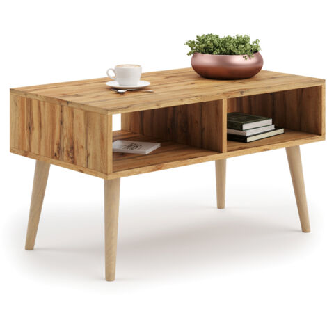 Table basse Sandi en chêne massif doré