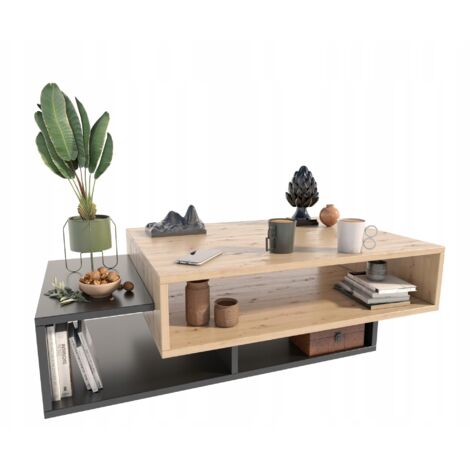 Table basse Sara, chêne artisanal/noir, pour le salon, table basse, salon, bureau, MK
