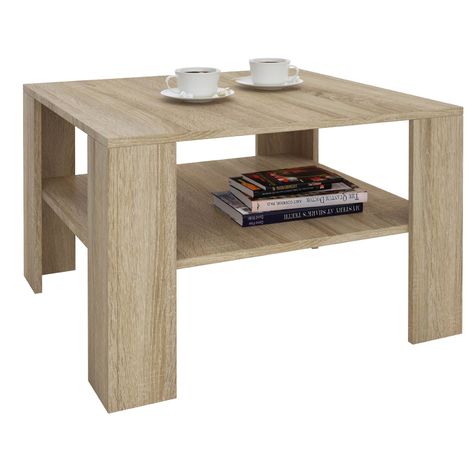 Table basse SEJOUR, table de salon de forme carrée avec 1 étagère espace de rangement ouvert, en mélaminé décor chêne sonoma - Chêne Sonoma