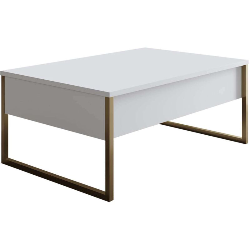 Cotecosy - Table basse en aggloméré blanc et métal doré Luxe Cotecosy - Table basse en aggloméré blanc et métal doré Luxe