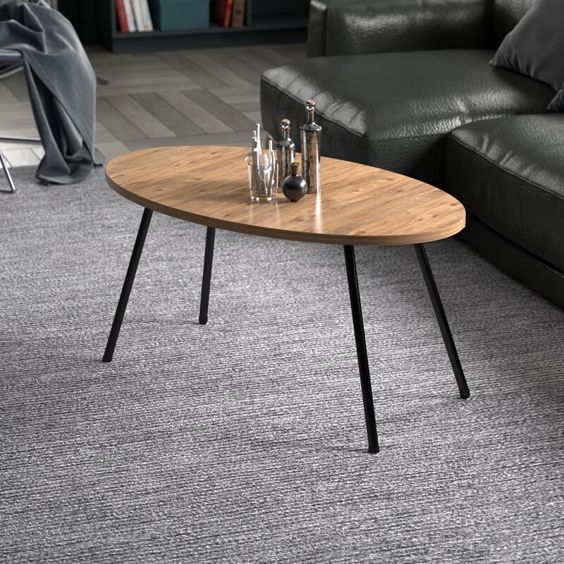 [en.casa] - Table basse Skærbæk ovale 43 x 90 x 50 cm naturel noir