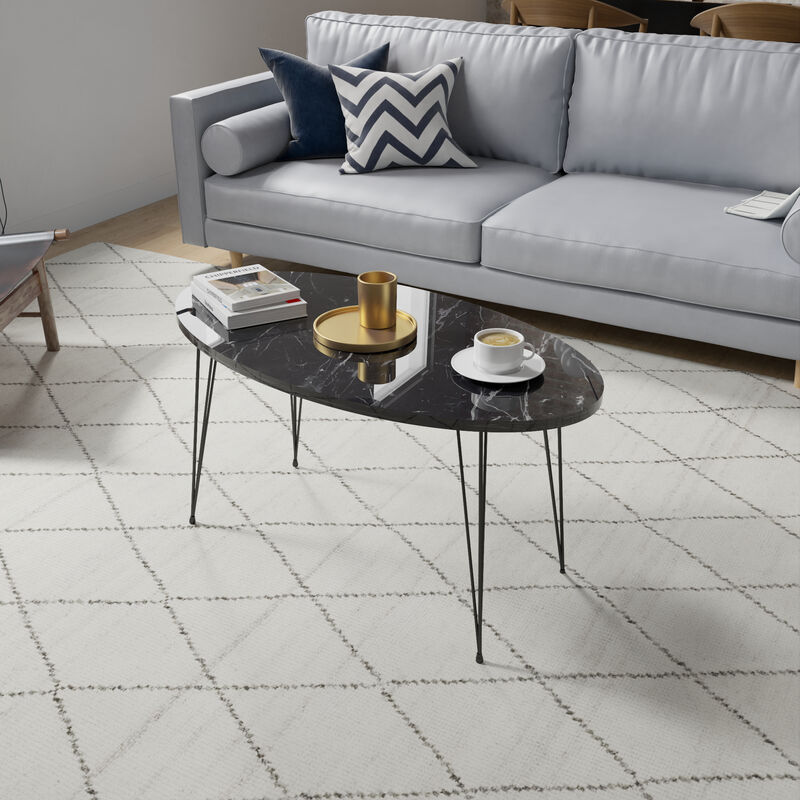 Table basse Skævinge ovale 43 x 90 x 50 cm marbre noir [en.casa]