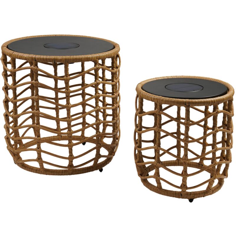 Lumisky - Lot de 2 tables basses solaire nerita X2 Bois Poly rotin