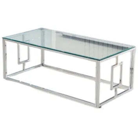 Table basse SOPHIE  pieds Chromé  plateau transparent 120 cm