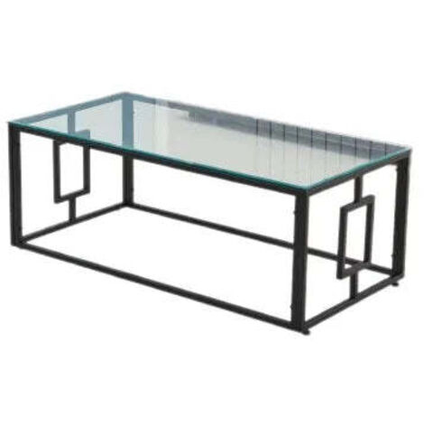 Table Basse SOPHIE Pieds Métal Noir Plateau Verre Trempé Transparent 120x60x45cm
