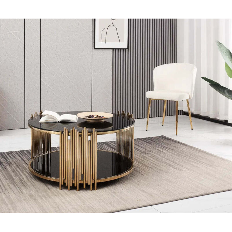 Table Basse ronde stick Gold verre Blanc D90 H45 cm