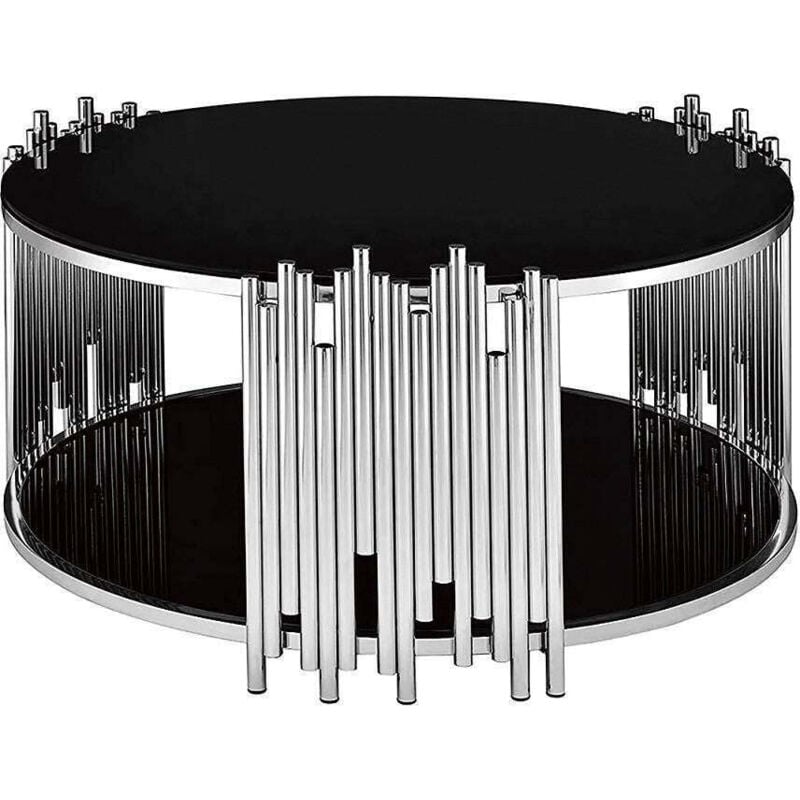 Table Basse ronde stick Chrome verre Noir D90 H45 cm