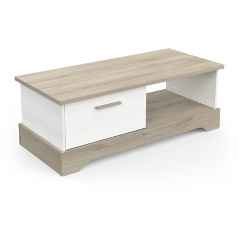 Table basse style campagne chêne/blanc structuré Raphaella
