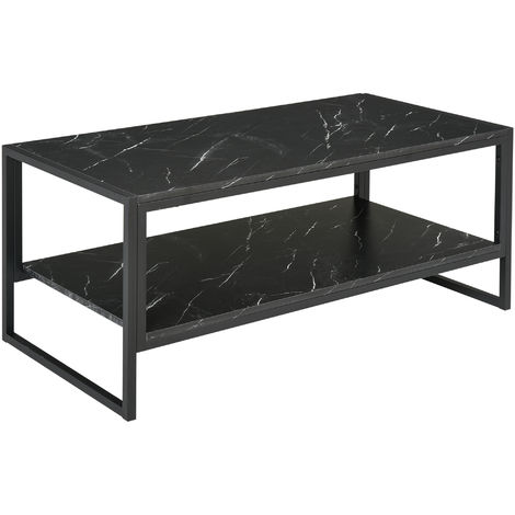 Table Basse Style Moderne avec 2 Étagères 106 x 50 x 47 cm Noir - Noir