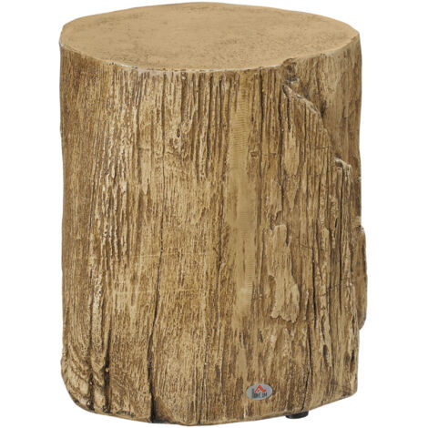 Table basse style tronc d’arbre en béton brun 37x37x43 cm, pieds réglables, meuble décoratif pour salon ou chambre