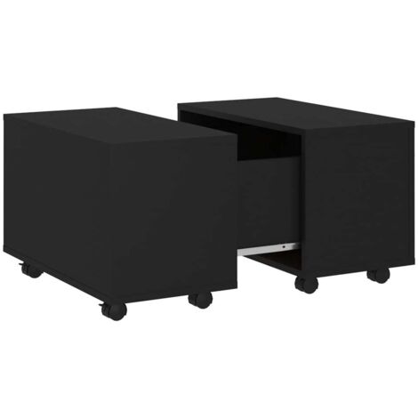 Table basse sur roulettes compartiment interne design moderne et contemporaine 60 x 60 x 38 cm bois d'ingénierie noir DEC039722