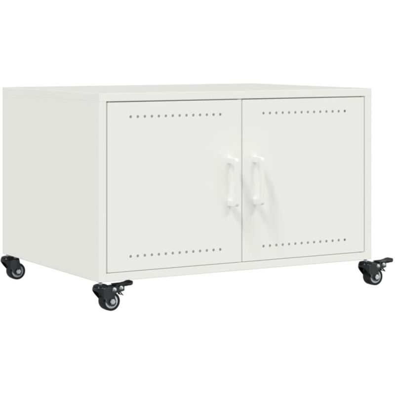 Table basse sur roulettes design industriel 68 x 50 x 43,5 cm acier blanc DEC037935
