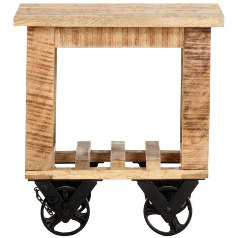 Table Basse  Table à café  Table d'appoint avec roues 40x40x42 cm Bois de manguier brut BV45538