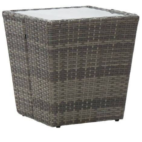 Table basse Table à thé Bout de canapé Table d'Appoint Gris 41,5x41,5x43 cm Résine tressée et verre trempé BZTHBS125806