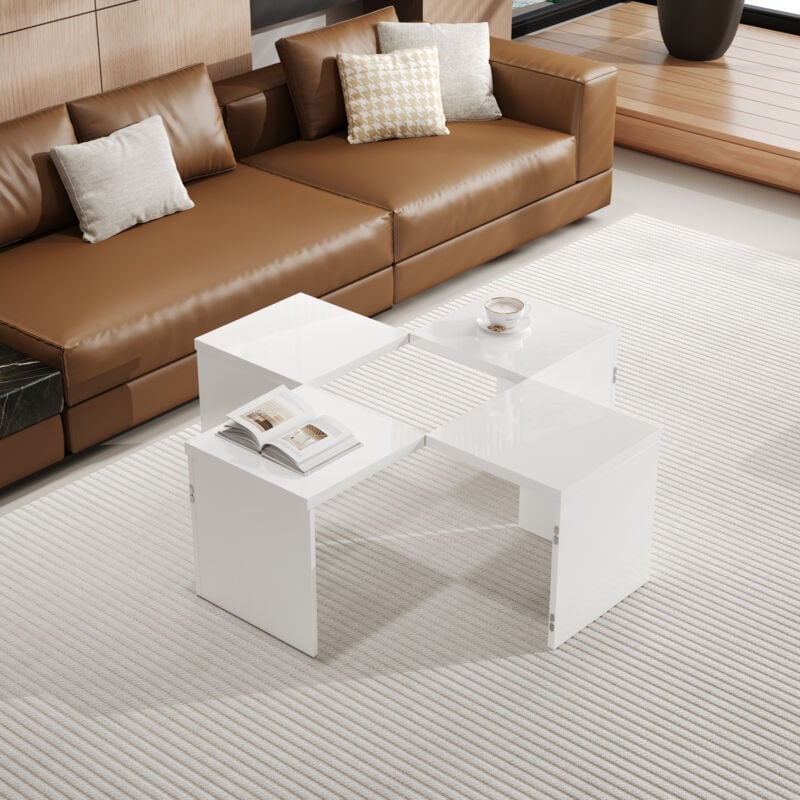 Redom - Table basse, table basse diy, plateau de table brillant, combinaison libre