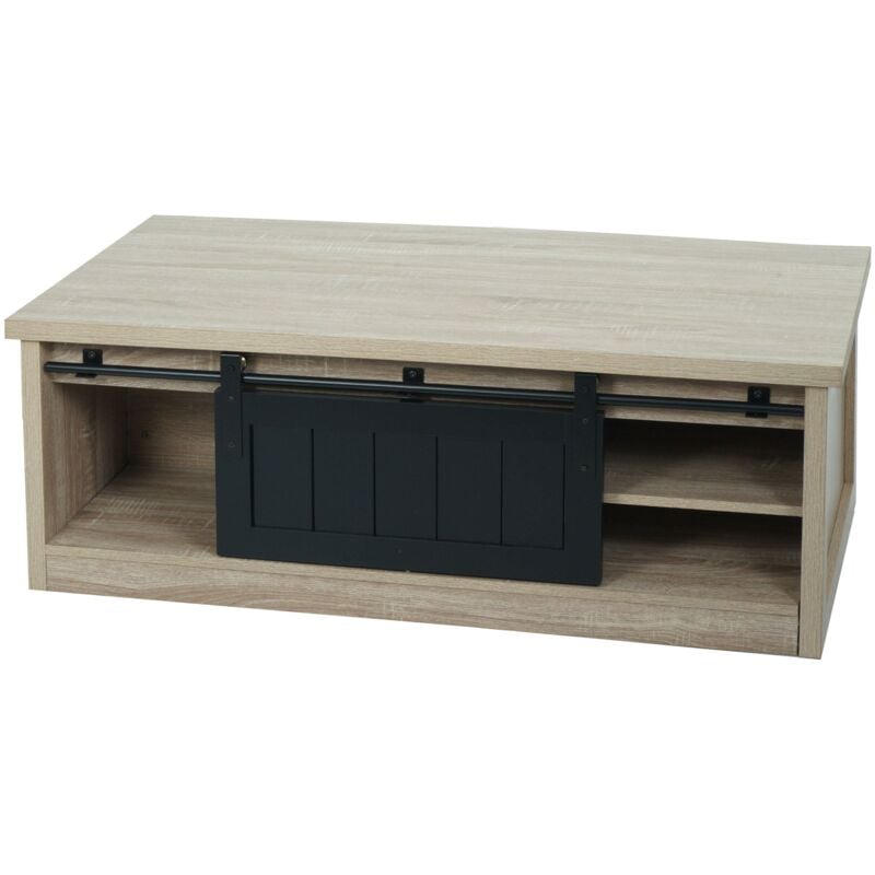 Décoshop26 - Table basse table d'appoint avec porte coulissante 6 compartiments de rangement aspect bois métal 44x120x60 cm 040008435