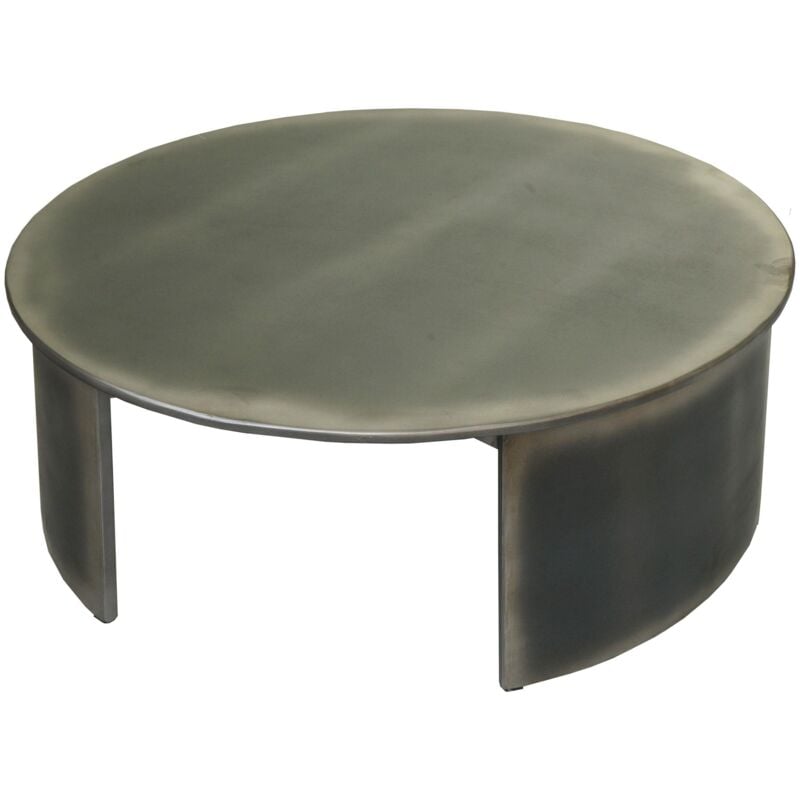 Décoshop26 - Table basse table d'appoint design industriel ronde diamètre 80 cm en bois aspect métal brossé 040008441