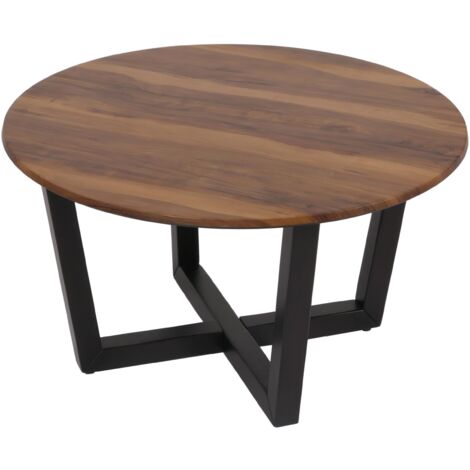 Table basse table d'appoint en bois diamètre 80 cm HPL aspect bois de sesham cadre foncé 040008464