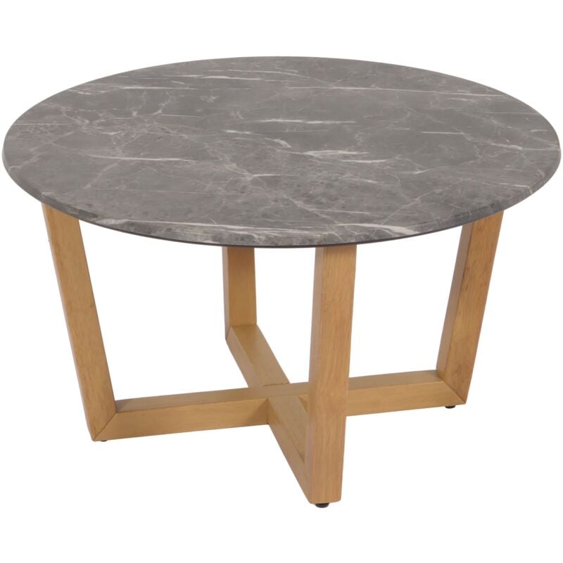 Table basse table d'appoint en bois et hpl diamètre 80 cm aspect marbre/pierre cadre clair 040008463
