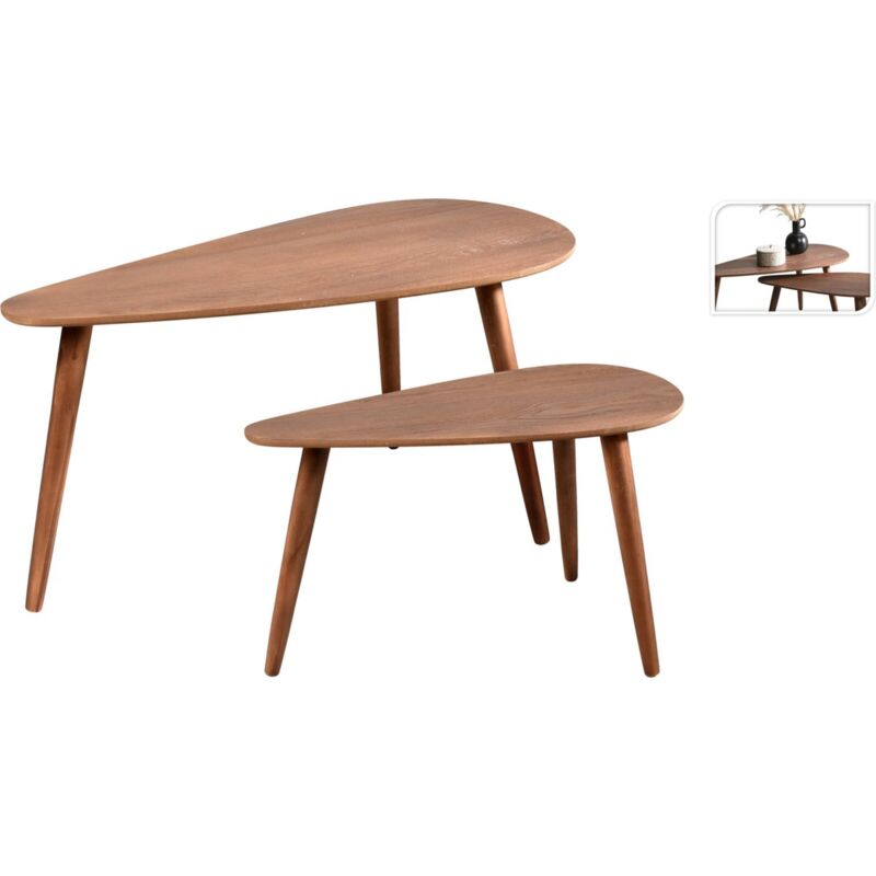 Ikodm - Table basse Table d'appoint - ensemble table basse ovale plaqué noyer vintage
