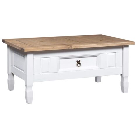 Table basse Table d'appoint pour Salon Chambre - Pin mexicain Gamme Corona Blanc 100x60x45 cm BV100389