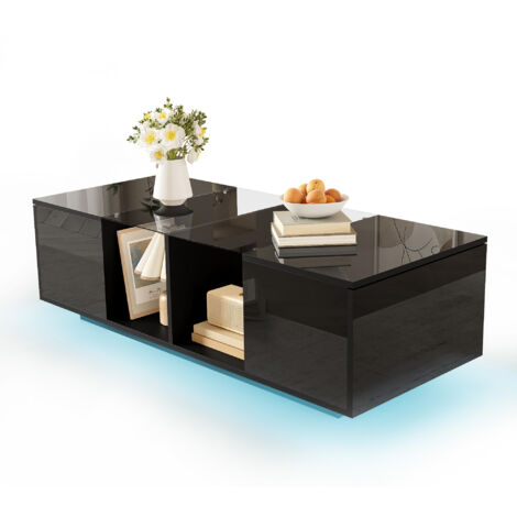 Table basse  Table d'appoint   Table de Salon Noir Verre 120x50x38.5 cm