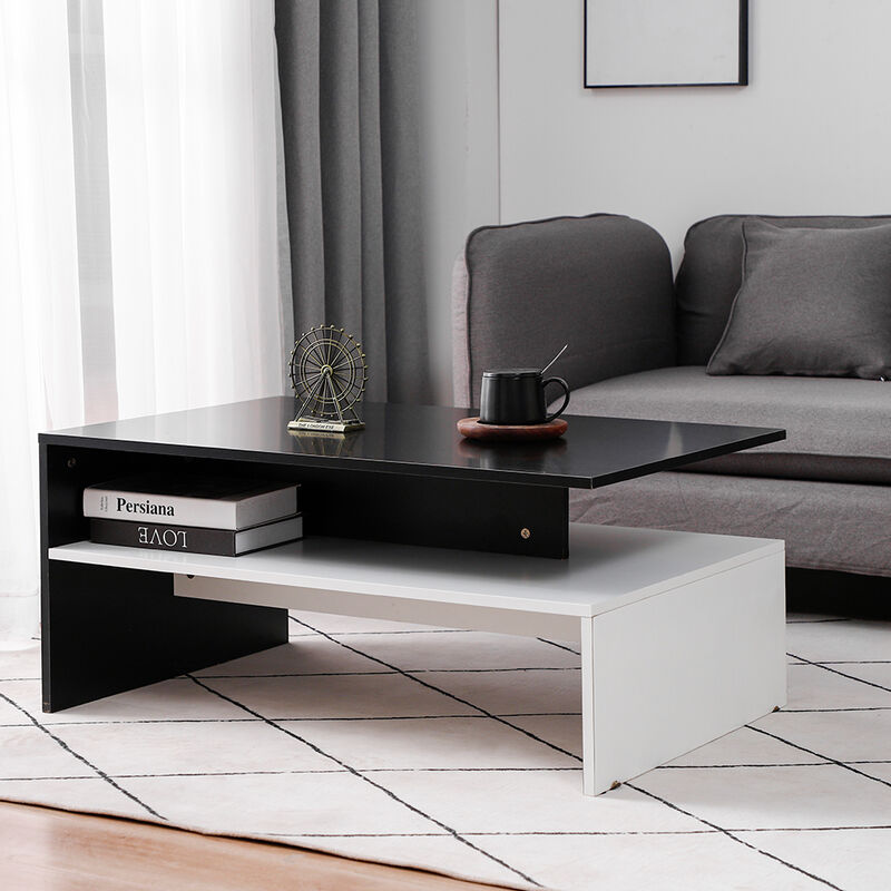 Table Basse, Table de café, 90 x 42 x 60 cm, Design unique - Noir-blanc