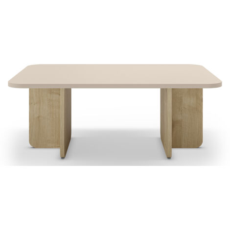 Table basse, table de salon aspect bois coloris crème - Longueur 100 x Profondeur 60 x Hauteur 42 cm