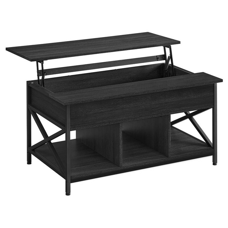 Table Basse, Table de Salon avec Plateau Relevable, avec Rangement Ouvert et Compartiment Caché, Barres en Forme de X, 60 x 100 x (48-62) cm, Gris
