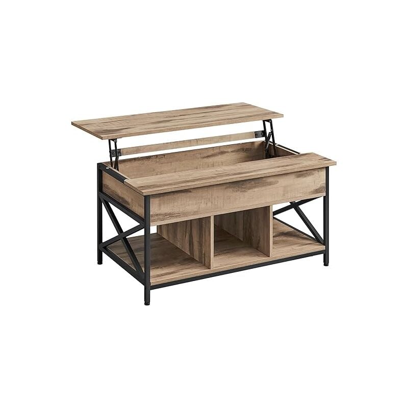 Vasagle - Table Basse, Table de Salon avec Plateau Relevable, avec Rangement Ouvert et Compartiment Caché, Barres en Forme de x, 60 x 100 x (48-62)