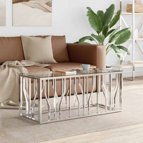 Table basse Table de salon  Bout de canapé 110x45x45 cm acier inoxydable et verre 92669