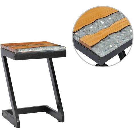 Table basse Table de salon  Bout de canapé 30 x 30 x 50 cm Bois de teck massif et polyrésine 35094