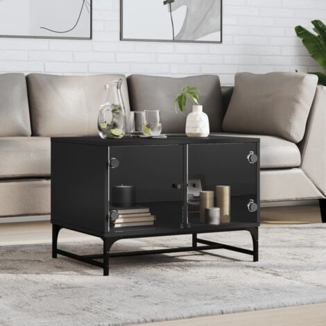 Table basse, Table de salon, Bout de canapé avec portes en verre noir 68,5x50x50 cm WFE237492 DESIGN IN