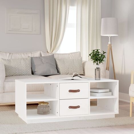 Table basse Table de salon  Bout de canapé Blanc 100x50x41 cm Bois massif de pin 92766