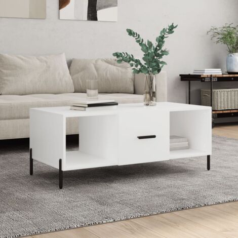Table basse Table de salon  Bout de canapé blanc 102x50x40 cm bois d'ingénierie 35029