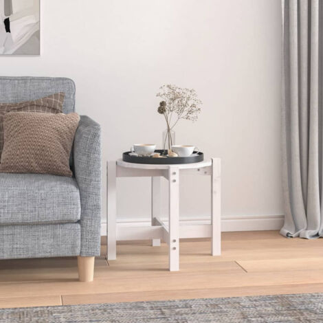 Table basse Table de salon  Bout de canapé Blanc Ø 52,5x45 cm Bois massif de pin 33692