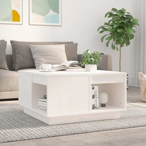 Table basse Table de salon  Bout de canapé Blanc 60x61x32,5 cm Bois massif de pin 45964