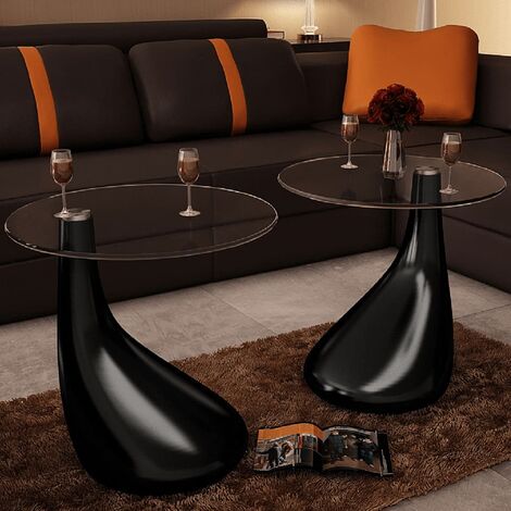 Table basse Table de salon | Bout de canapé et dessus de table Verre rond Noir brillant 2 pcs 40009 - Noir