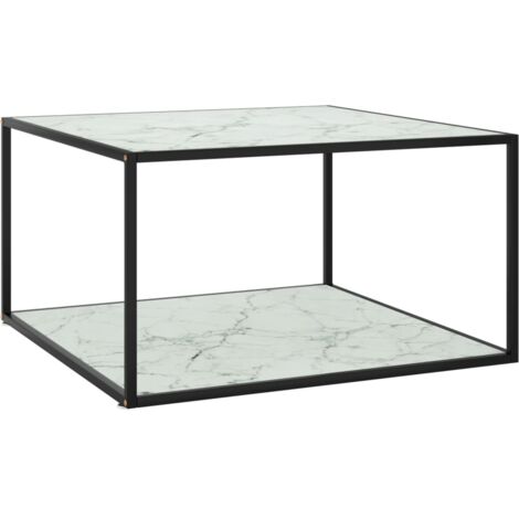 Table basse, Table de salon, Bout de canapé Noir avec verre marbre blanc 90x90x50 cm WFE592088 DESIGN IN