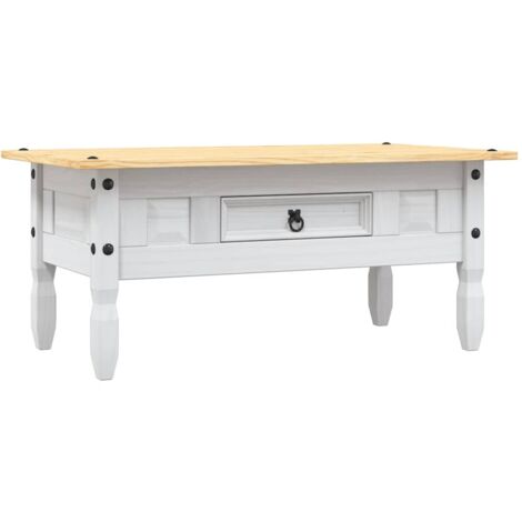 Table basse Table de salon  Bout de canapé Pin mexicain Gamme Corona Blanc 100x60x45 cm 97427
